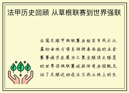 法甲历史回顾 从草根联赛到世界强联